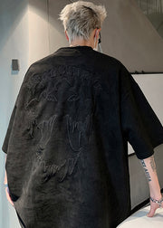 Plus Size Apricot Embroideried Faux Suede T Shirts Men Apparel Summer