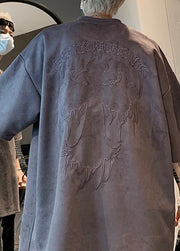 Plus Size Apricot Embroideried Faux Suede T Shirts Men Apparel Summer