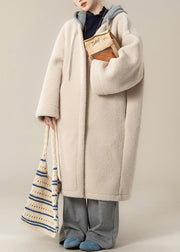 Plus Size Apricot Hooded Zippered Patchwork Teddy Faux Fur Coat Winter