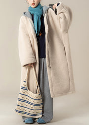 Plus Size Apricot Hooded Zippered Patchwork Teddy Faux Fur Coat Winter