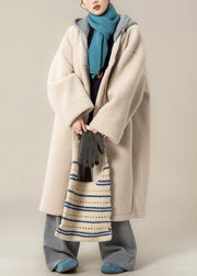 Plus Size Apricot Hooded Zippered Patchwork Teddy Faux Fur Coat Winter