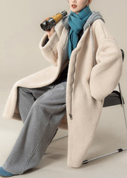 Plus Size Apricot Hooded Zippered Patchwork Teddy Faux Fur Coat Winter