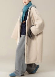 Plus Size Apricot Hooded Zippered Patchwork Teddy Faux Fur Coat Winter