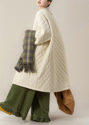 Plus Size Apricot O Neck Plaid Pockets Cotton Filled Parka Winter