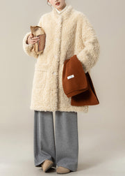 Plus Size Apricot Stand Collar Pockets Teddy Coat Winter