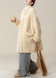 Plus Size Apricot Stand Collar Pockets Teddy Coat Winter