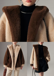 Plus Size Beige Hooded Pockets Patchwork Mink Hair Coats Winter