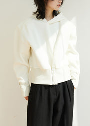 Plus Size Beige Hooded Zippered Thick Cotton Sweatshirt