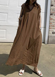 Plus Size Beige Peter Pan Collar Solid Long Dress Summer