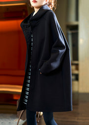 Plus Size Black Hooded Button Pockets Cotton Coats Fall
