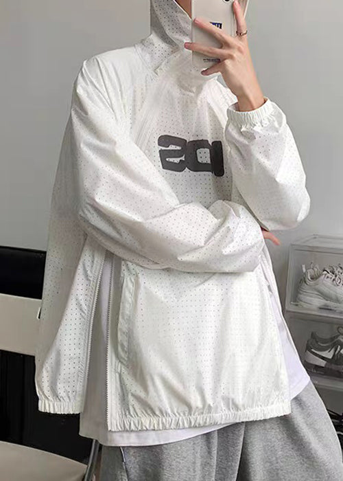 Plus Size Black Hooded Zippered Mesh Thin Men Coat Summer