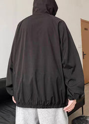 Plus Size Black Hooded Zippered Mesh Thin Men Coat Summer