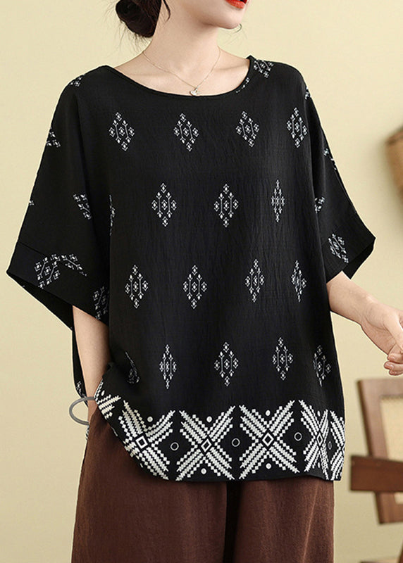 Plus Size Black O-Neck Loose Top Summer