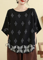 Plus Size Black O-Neck Loose Top Summer