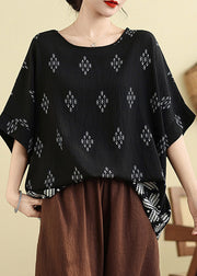 Plus Size Black O-Neck Loose Top Summer