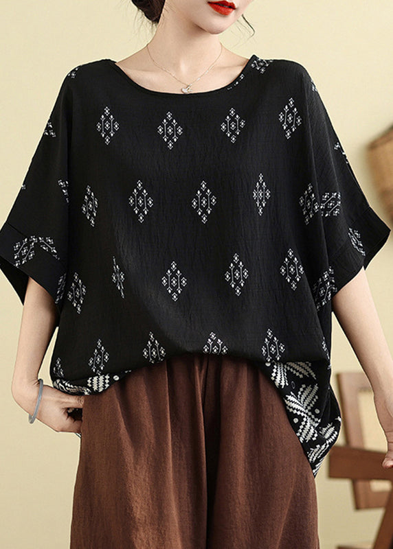 Plus Size Black O-Neck Loose Top Summer
