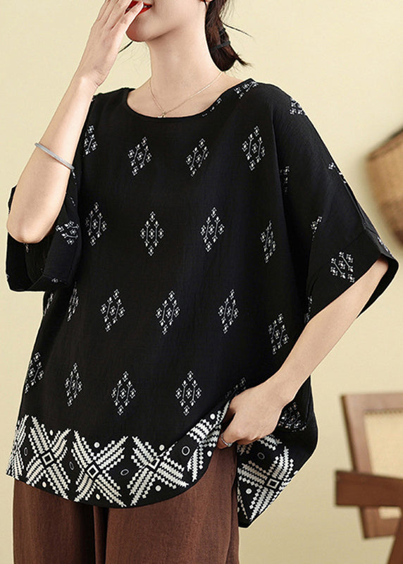 Plus Size Black O-Neck Loose Top Summer