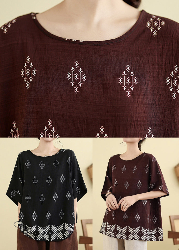 Plus Size Black O-Neck Loose Top Summer