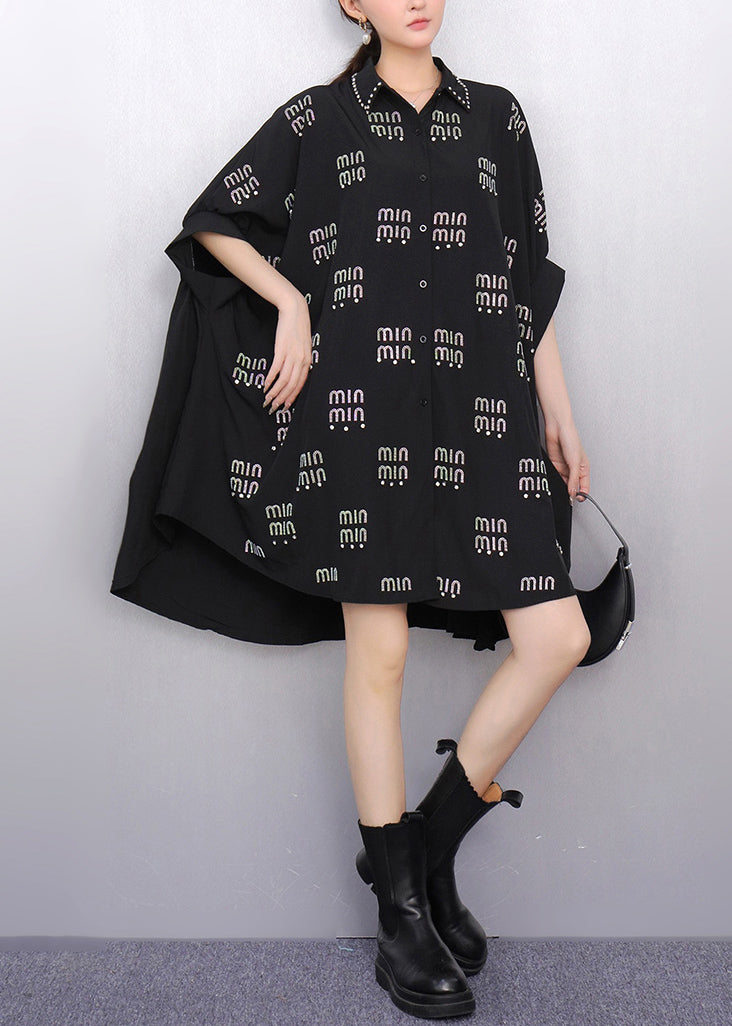 Plus Size Black Oversized Letter Zircon Long Tops Summer