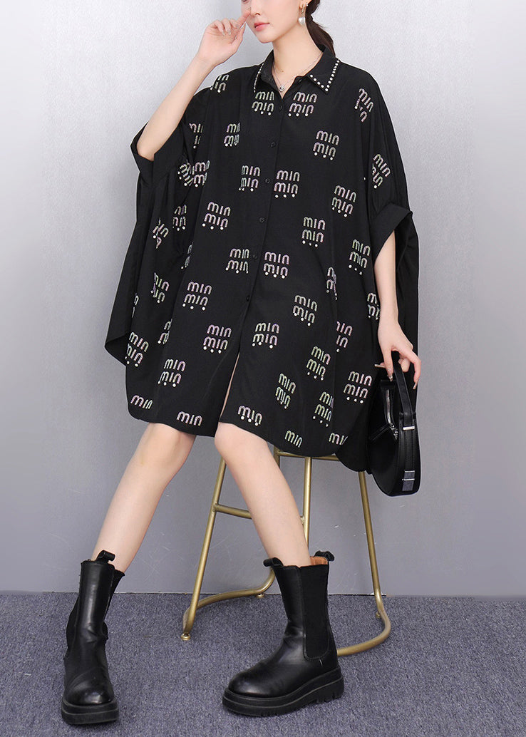 Plus Size Black Oversized Letter Zircon Long Tops Summer