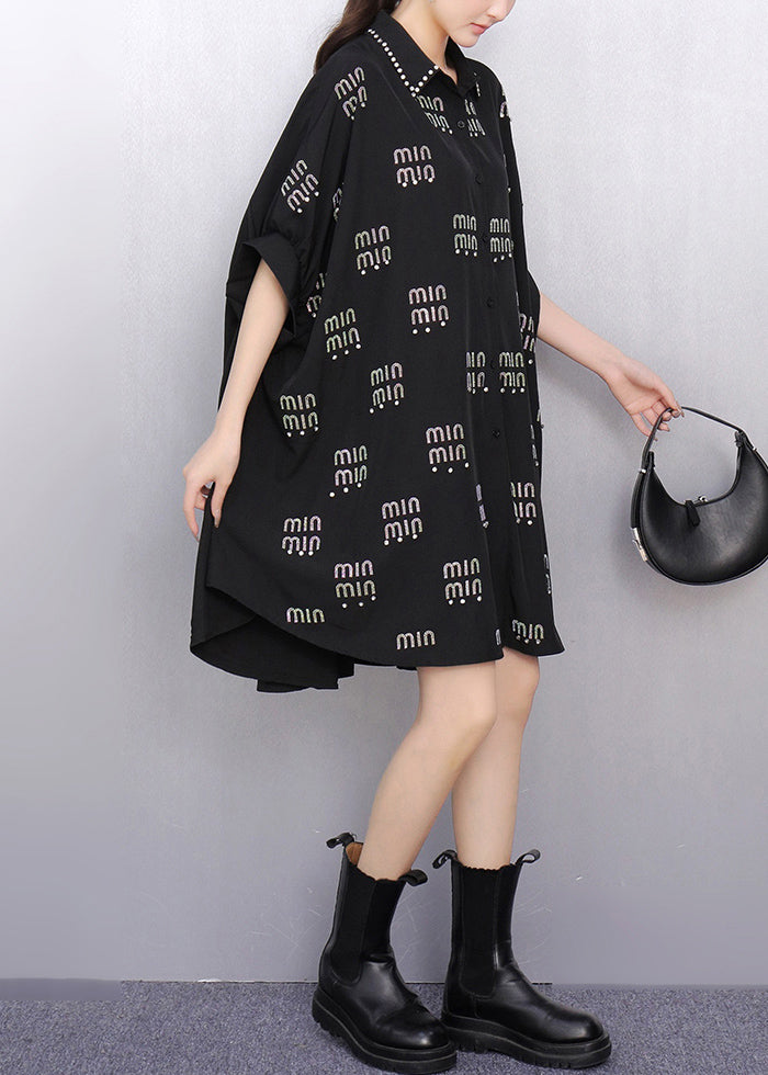 Plus Size Black Oversized Letter Zircon Long Tops Summer