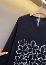 Plus Size Black Oversized Patchwork Cotton Sweatshirt Streetwear Fall