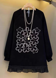 Plus Size Black Oversized Patchwork Cotton Sweatshirt Streetwear Fall