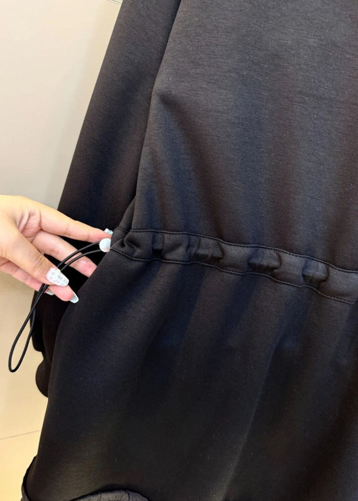 Plus Size Black Oversized Patchwork Cotton Sweatshirt Streetwear Fall