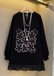 Plus Size Black Oversized Patchwork Cotton Sweatshirt Streetwear Fall