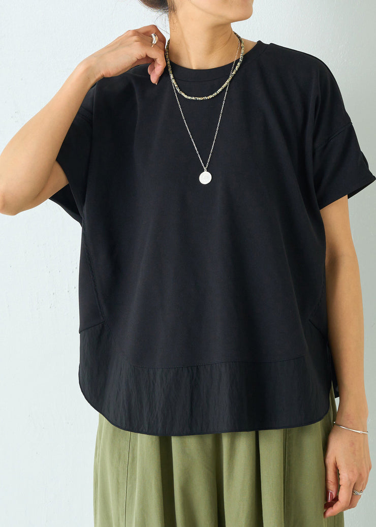 Plus Size Black Oversized Patchwork Cotton Tanks Summer