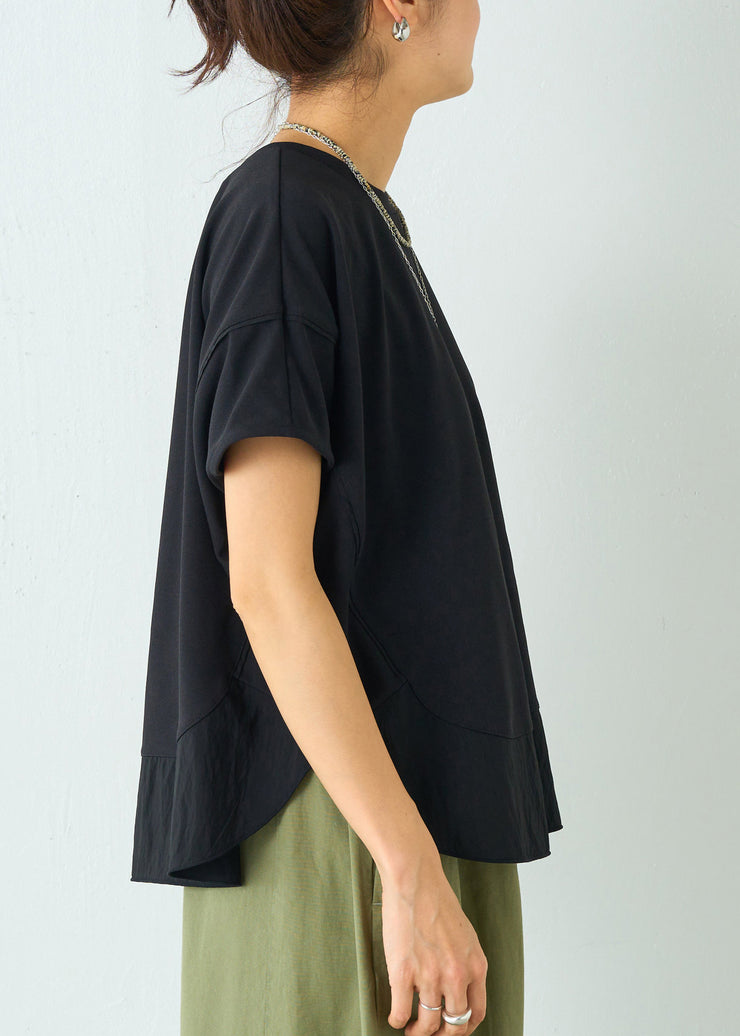 Plus Size Black Oversized Patchwork Cotton Tanks Summer