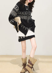 Plus Size Black Oversized Print Knit Two Piece Set Women Clothing Spring