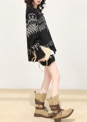 Plus Size Black Oversized Print Knit Two Piece Set Women Clothing Spring