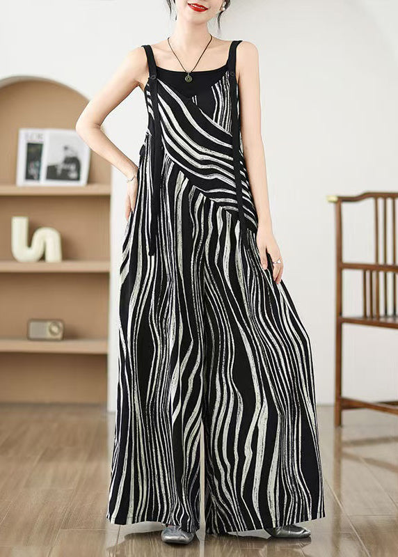 Plus Size Black Oversized Zebra Pattern Jumpsuits Summer