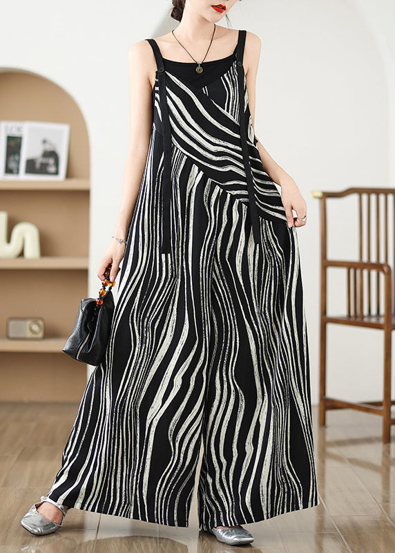 Plus Size Black Oversized Zebra Pattern Jumpsuits Summer