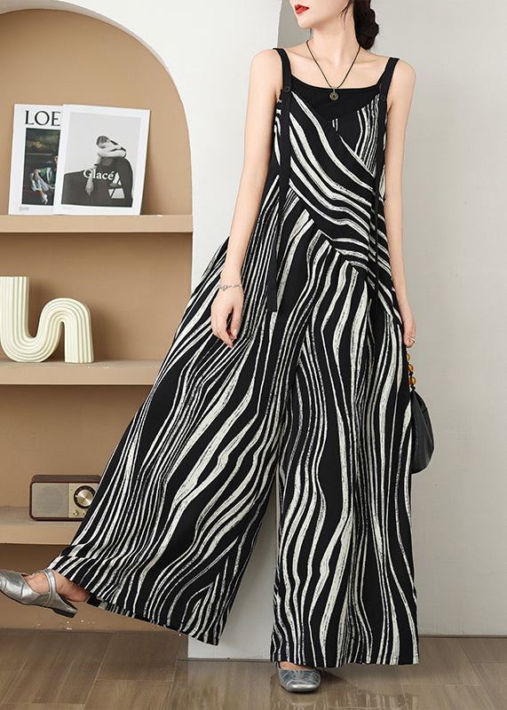 Plus Size Black Oversized Zebra Pattern Jumpsuits Summer