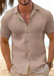 Plus Size Black Peter Pan Collar Solid Cotton Shirt Men Summer
