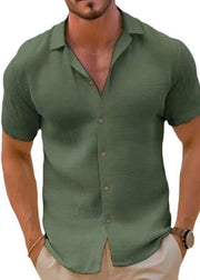 Plus Size Black Peter Pan Collar Solid Cotton Shirt Men Summer