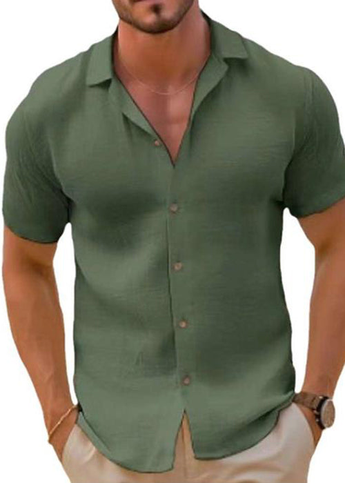 Plus Size Black Peter Pan Collar Solid Cotton Shirt Men Summer