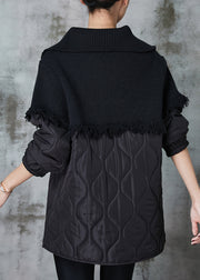 Plus Size Black Tasseled Patchwork Fine Cotton Filled Sweatshirts Tracksuits Winter