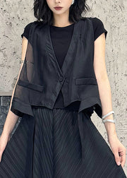 Plus Size Black V Neck Asymmetrical Cotton Vest Tops Summer