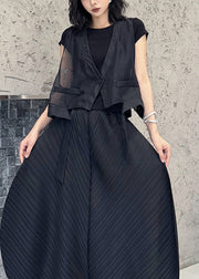 Plus Size Black V Neck Asymmetrical Cotton Vest Tops Summer
