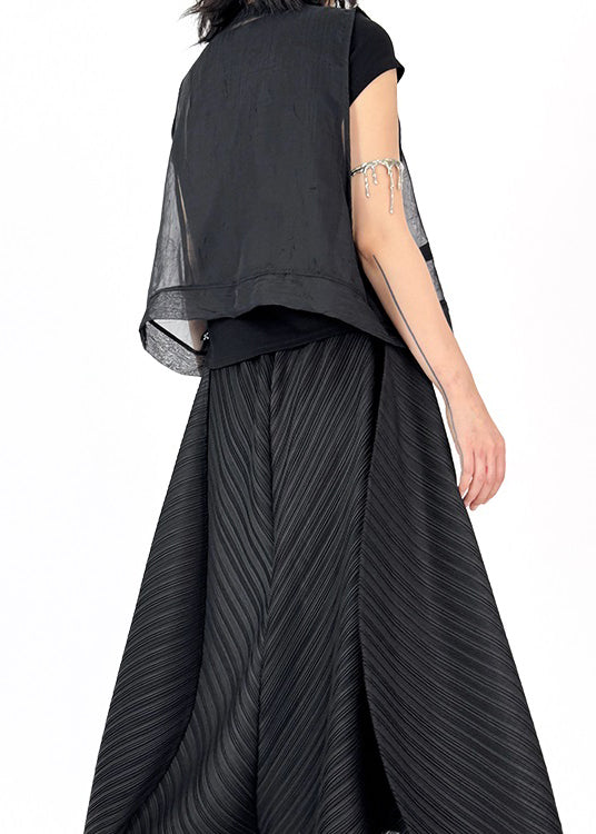 Plus Size Black V Neck Asymmetrical Cotton Vest Tops Summer