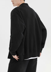 Plus Size Black V Neck Button Pockets Cotton Mens Cardigan Fall