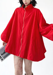 Plus Size Black Zip Up Pockets Cotton Coats Fall