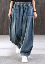 Plus Size Blue Patchwork Pockets Denim Lantern Pants Summer