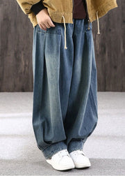 Plus Size Blue Patchwork Pockets Denim Lantern Pants Summer