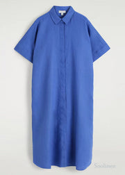 Plus Size Blue Peter Pan Collar Linen Straight Dresses Summer