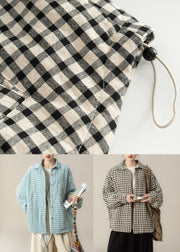 Plus Size Blue Peter Pan Collar Plaid Cotton Filled Shirts Coats Winter