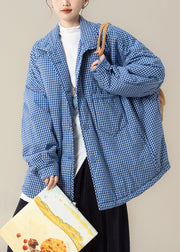 Plus Size Blue Peter Pan Collar Plaid Down Jackets Winter
